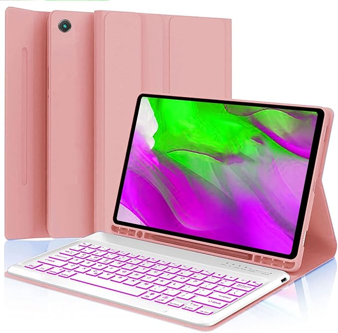 Keyboard case for Samsung Galaxy Tab A11 Plus / A9 Plus 11 inch, Bluetooth Backlit A9+ Keyboard Case with S Pen Holder for A11+ 11", Rose Gold