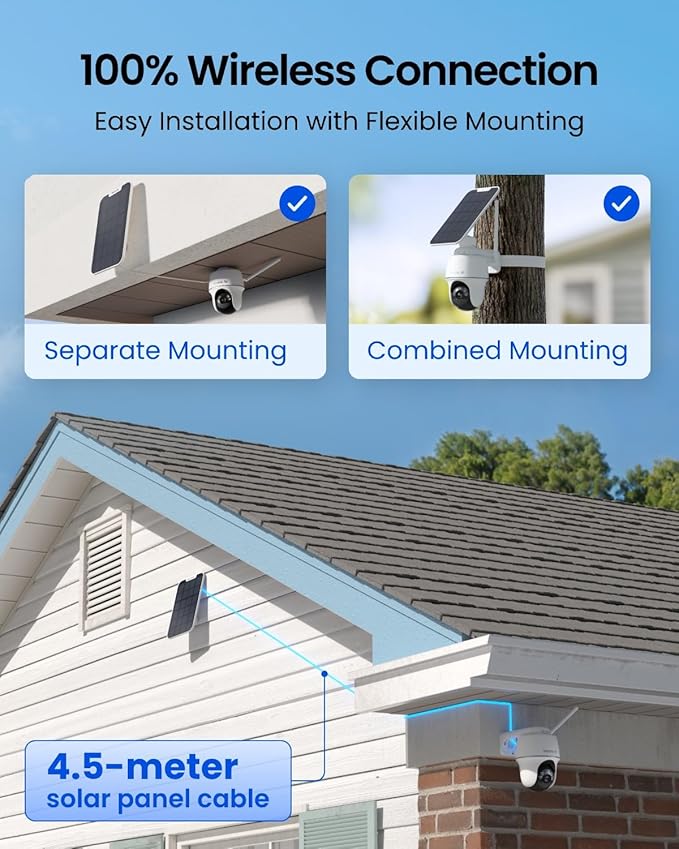 REOLINK First 4K Solar Security Cameras Wireless Outdoor, Argus PT Ultra+Solar Panel, 360° Pan Tilt Auto-Tracking, 8MP Color Night Vision, 2.4/5 GHz Wi-Fi 6, No Subscriptions, Home Hub Compatible