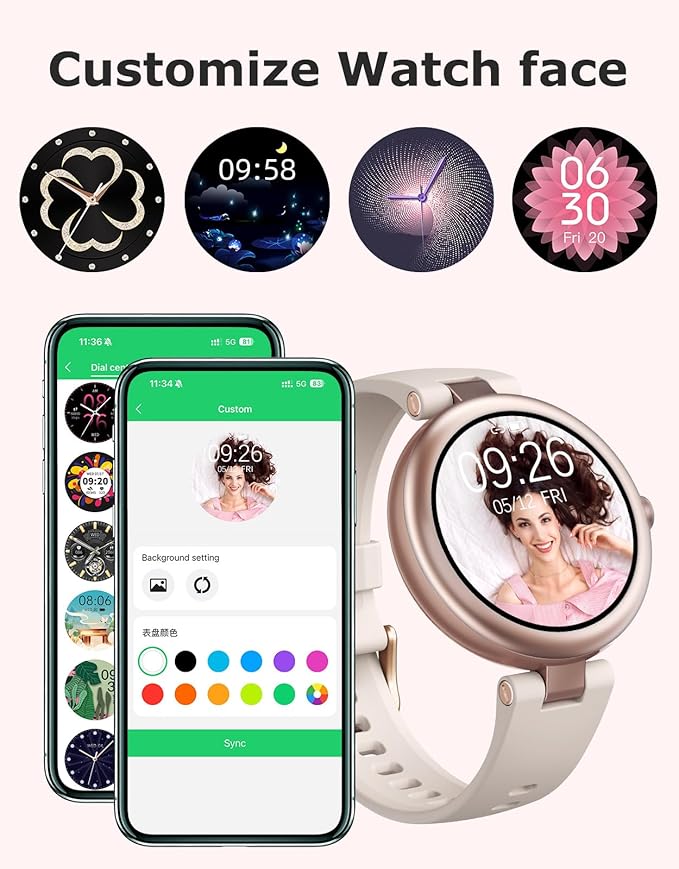 Fitness Tracker, Round Fitness Watches for Women with Bluetooth Call Heart Rate Monitor Sleep Tracker Calorie/Step Counter, Birthday Gift for Women Lady Mom Waterproof (Starlight)