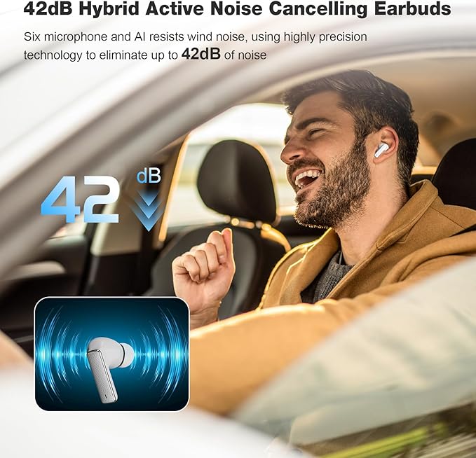 IAMJOY Language Translation Earbuds, 163 Language & Accents Two-Way Translator Device Built-in 6 Mics, 42dB Hybrid Dual Noise Cancelling Earbuds for Travel Business Learning, White