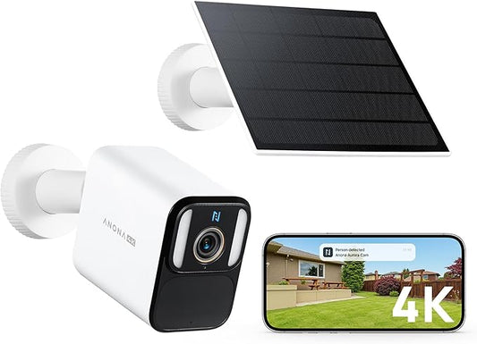 Anona Aurora 4K Solar Security Cameras Wireless Outdoor, Forever Power with Solar Panel, 8MP Color Night Vision, 24/7 AOV Recording, No Monthly Fees, AI Detection, Easy Setup, 2.4 GHz Wi-Fi, IP67
