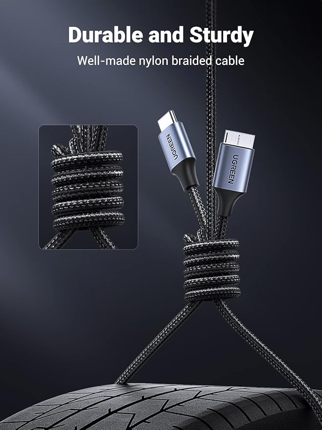 UGREEN 10 Gbps Micro B to USB C Hard Drive Cables, 3.3FT USB C to Micro B, External Hard Drive Cable Compatible with MacBook Pro/Air, iPad/Tablet, iPhone, Samsung Galaxy S24, WD Seagate etc