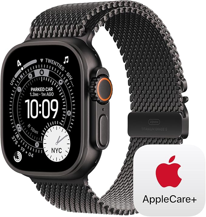 Apple Watch Ultra 3 [GPS + Cellular 49mm] Running & Multisport Smartwatch w/ Rugged Titanium Case w/ Black Titanium Milanese Loop - S w/ AppleCare+ (2 years)