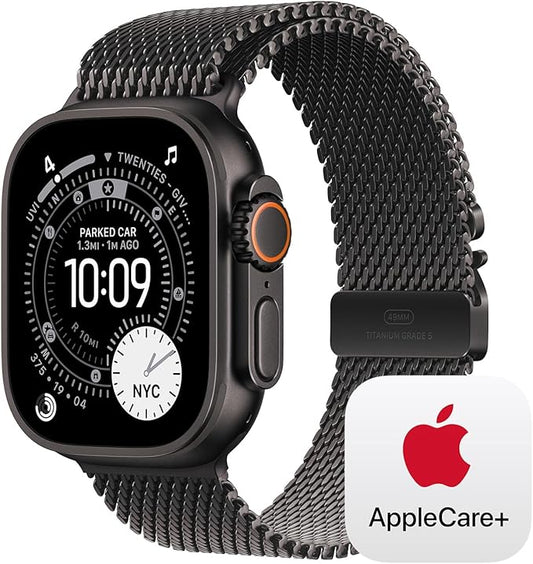 Apple Watch Ultra 3 [GPS + Cellular 49mm] Running & Multisport Smartwatch w/ Rugged Titanium Case w/ Black Titanium Milanese Loop - M w/ AppleCare+ (2 years)