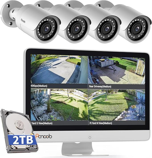 Wired Security Camera System with Monitor Screen for Home, 8CH 8MP NVR with 2TB HDD, 4X Bullet Wired 5MP PoE IP Camera IP67 with Mic, Smart Human Detection, IR Night Vision, PB37FM04-5M