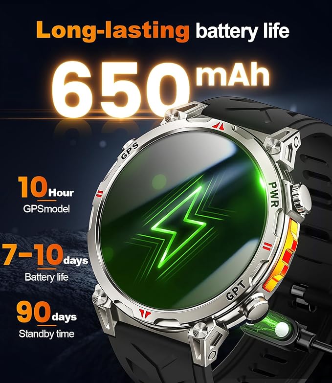 Military Smart Watches for Men GPS, 1.56" AMOLED Screen Bluetooth Call, Smartwatch for Android Phones and iPhone, 100+ Sport Modes, 3ATM Waterproof Smart Watch with Compass