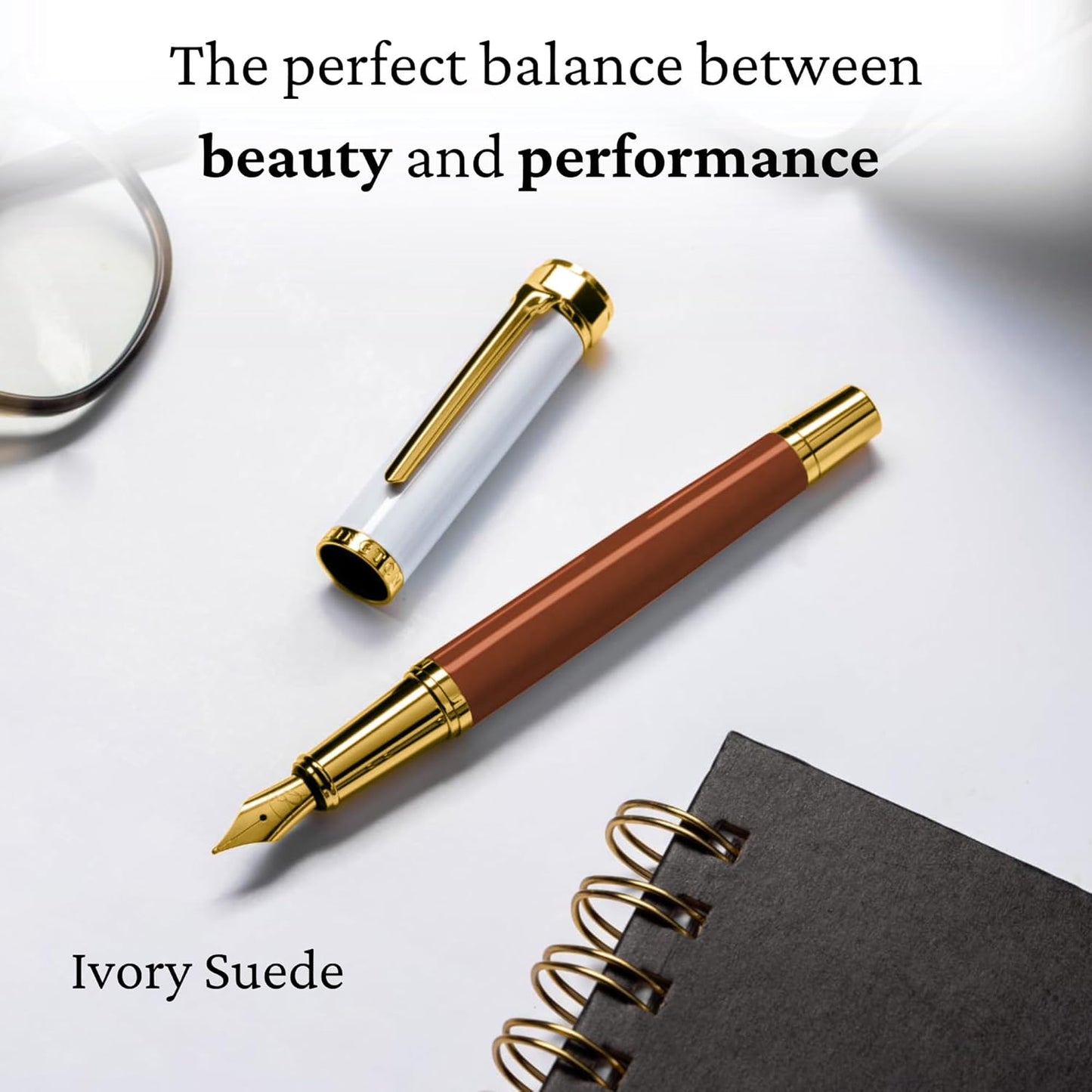 Luxury Fountain Pen Set- Fountain Pens for Writing - Smooth Medium Nib - Includes Refillable Ink Converter, 3 Ink Cartridges [Black & Blue], Gift Box - Elegant Calligraphy