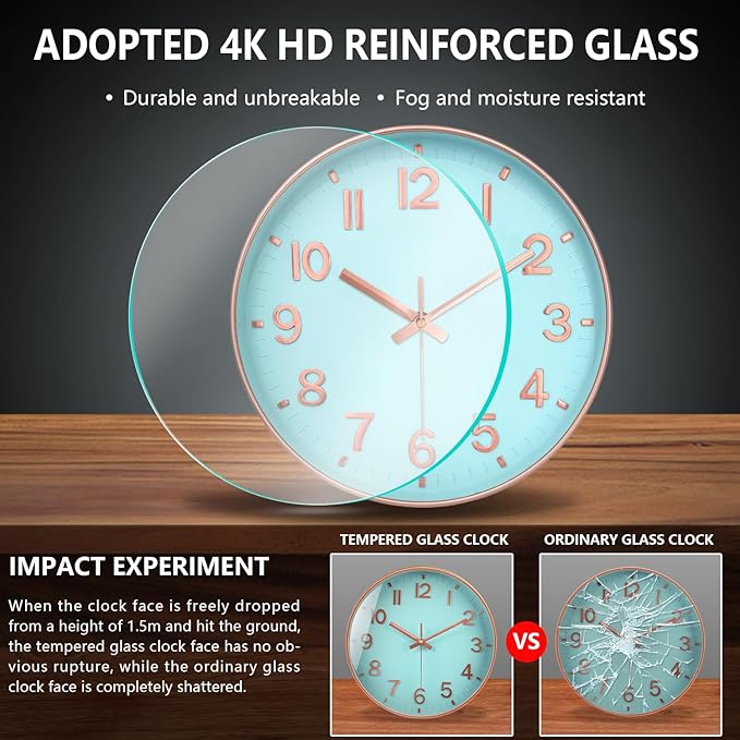 Wall Clock, 8 Inch Wall Clocks Battery Operated, Round Modern Non Ticking Silent Digital Analog Small Wall Clock for Bedroom Living Room Kitchen Office Gym Classroom Outdoor Clocks, Blue