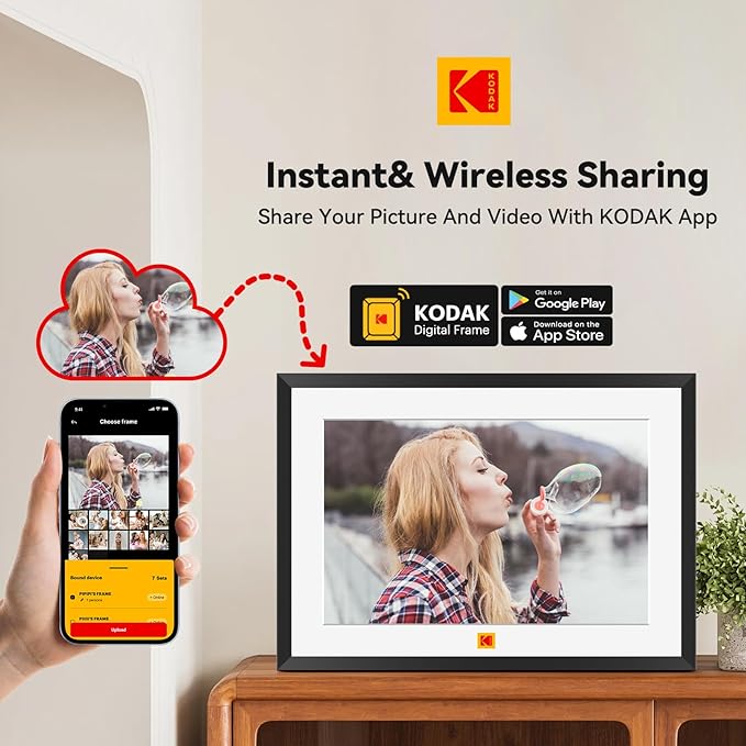 KODAK 10.1 Inch WiFi Digital Picture Frame,1280x800 HD IPS Touch Screen, Electronic Smart Photo Frame with 32 GB Memory, Auto-Rotate, Instantly Share Photos/Videos Anywhere