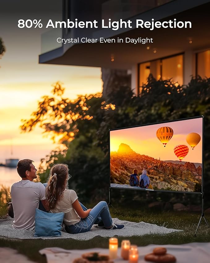 ULTIMEA Outdoor Projector Screen with Stand, 120 inch Anti-Glare Portable Projector Screen, Foldable Indoor Projection Screens 16:9 4K Full HD Movie Screen with Carry Bag for Home Theater