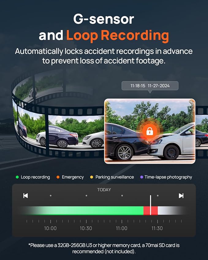 70mai A810 4K Dash Cam Front and Rear, Dual Dash Camera for Cars with Starvis 2 HDR Night Vision, 4G LTE Support, ADAS, Built in GPS & WiFi, 24/7 Parking Mode, AI Motion Detection, Time-Lapse