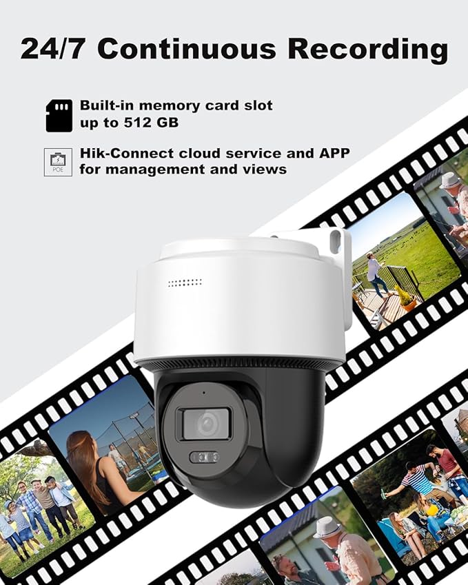 DS-2DE2C400MWG-E 2.8mm Oringinal PoE PT Camera, Human Detection, Auto-Tracking Lite, Smart Hybrid Light, 512 GB Card Slot, Hik-Connect Cloud Service/APP, International English Version