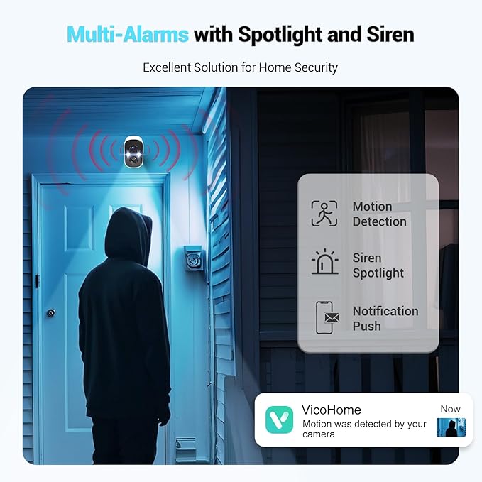 Techage Solar Security Cameras Wireless Outdoor, 2K Battery Powered WiFi Cameras for Home Security with AI Motion Detection, Color Night Vision, 2-Way Talk, IP66 Waterproof, Cloud/SD Storage