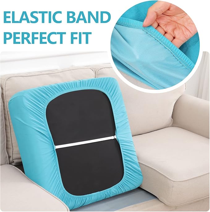 hyha Waterproof Couch Cushion Covers, Stretch Sofa Couch Seat Slipcover for Dog Washable, Non-Slip Waterproof Outdoor Cushion Covers for Patio Furniture Replacement (1 Piece for Large, Peacock Blue)