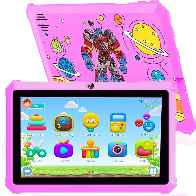 Kids Tablet 7 inch Toddler Tablet for Kids 3-7 32GB Android Tablets for Toddlers with Case WiFi Parental Control Dual Camera GMS Certified Toddler Learning Tablets Chritmas Gifts for Children (Pink)
