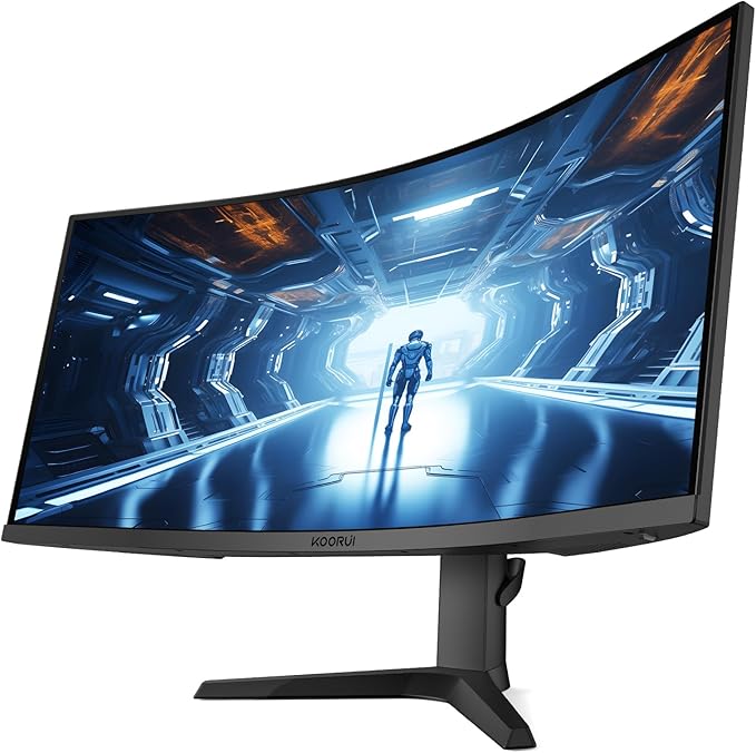 KOORUI 34-inch Curved Ultrawide WQHD 3440×1440 Gaming Monitor, 180Hz 1000R- PIP/PBP, 1ms(MPRT), HDR400, DCI-P3 95%, FreeSync Premium, 1 x DP 1.4 & 2 x HDMI 2.0, Tilt Height Swivel Adjustment, 34E6UC