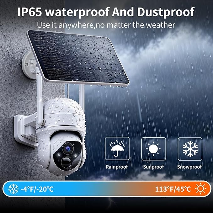 Solar Security Wireless Camera 3MP 360° View Solar Battery Powered WiFi Camera AI Motion Detection/2-Way Talk/Spotlight/Siren/IP65/Cloud/Up to 512G SD Storage( About 180 Days Storage SD Card Included)