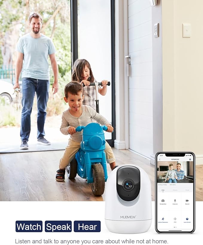 Indoor Security Camera 2K, Pet Camera with Phone App, WiFi Cameras for Home Security Camera for Dog/ Baby Monitor/Elder Pan Tilt, 5/2.4GHz, 24/7, 2-Way Talk, Human Detection, Motion Tracking, Cloud