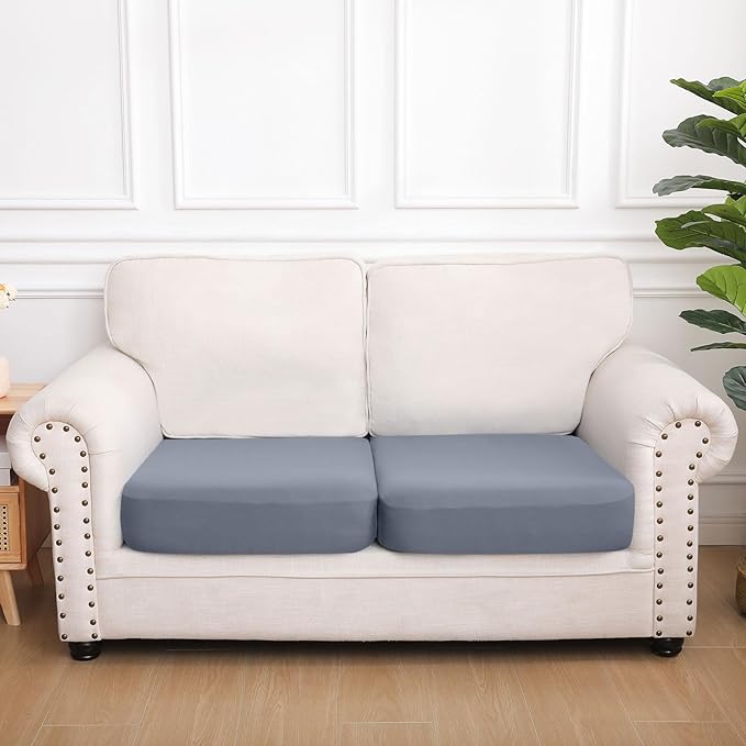 hyha Waterproof Couch Cushion Covers, Stretch Sofa Couch Seat Slipcover for Dog Washable, Non-Slip Waterproof Outdoor Cushion Covers for Patio Furniture Replacement (2 Pieces, Grey)