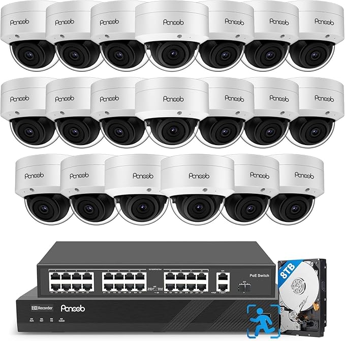 4K 32 Channel Security Camera System, 20X 8MP IK10 Vandal-Proof Dome Cameras Built-in Mic, AI Human/Vehicle Detection, IR Night Vision, 32CH 4K NVR with 8TB HDD, PD54A2032-8M-2