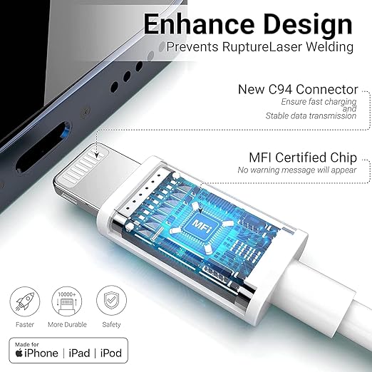iPhone 20W USB C Fast Charger with USB C to Lightning Cable & Compatible Cord for iPhone 14/13/12/11/XS/XR/X/iPad