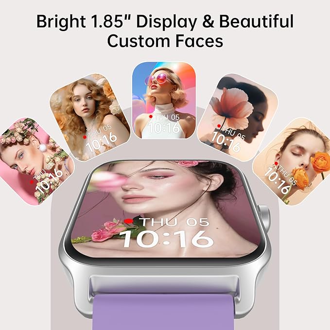 Smart Watches for Women with Alexa & Bluetooth Call,1.85" HD Screen Fitness Tracker,30-Day Battery,Heart Rate/Sleep/SpO2 Monitor,100+ Sports Modes,2ATM Waterproof Smartwatch for Android iPhone(Purple)
