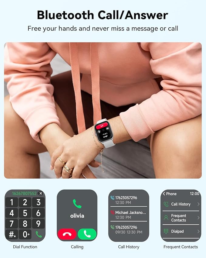 Smart Watches for Women/Men, Smart Watch for Android Phones and iPhone Compatible, Alexa Built-in, 1.8" Fitness Watches for Women, IP68 Waterproof /Bluetooth Call, Heart Rate/Sleep Monitor, White
