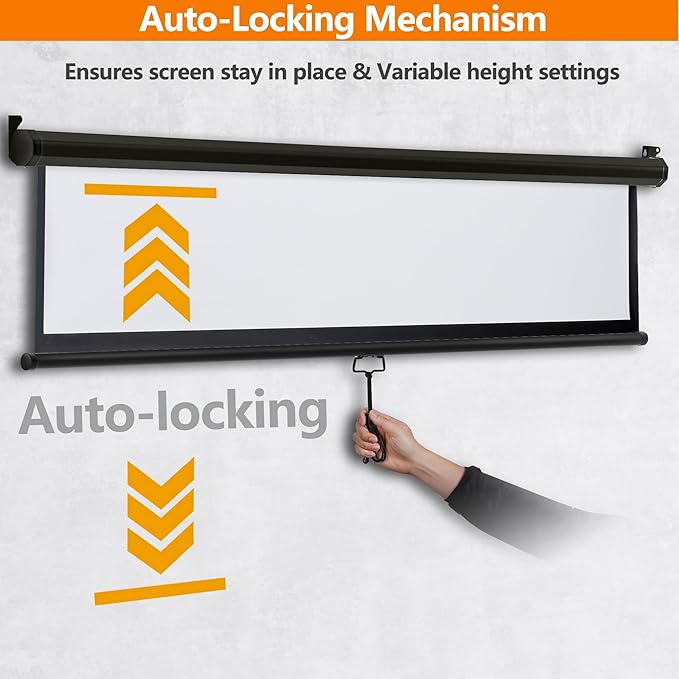 Universal Projector Screen, 72 Inch HD Portable Manual Pull Down Projector Screen,Wall or Ceiling Mounted Retractable Widescreen for Home or Office (White, 72 Inch 4:3) (Black)