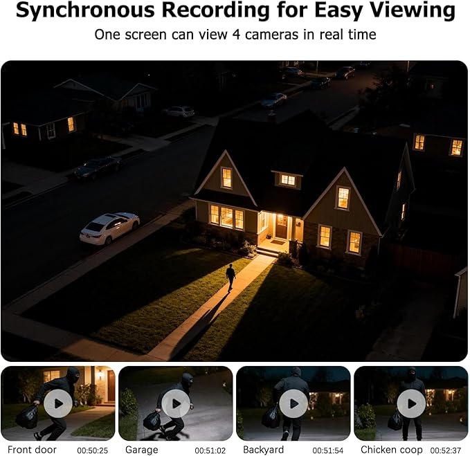 Solar Security Cameras Wireless Outdoor, 4 Cam-Kit, 4MP Home Security System with Color Night Vision, 2.4G & 5G WiFi, 360° Pan & Tilt, 64GB Local Storage, No Subscription, Motion Detection, Spotlight