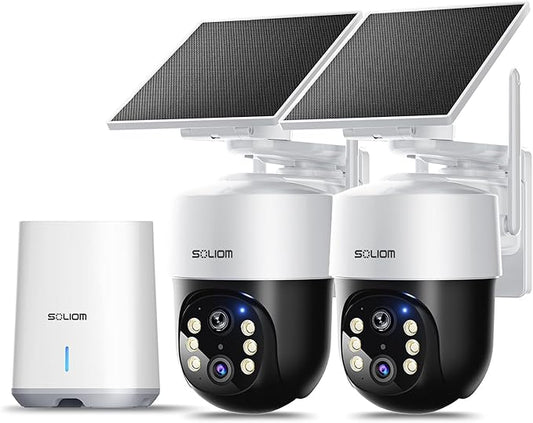 SOLIOM Security Cameras Wireless Outdoor,8MP Ultra HD for Day and Night, No Subscription,Built in Radar,Solar Powered Cameras for Home Security, 360° Pan Tilt Auto Tracking,5G & 2.4G WiFi, 2-Cam Kit