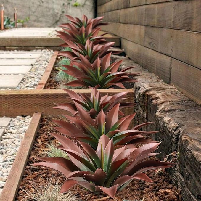 JUSTOYOU Large Artificial Succulents Aloe Plants Real Touch Fake Flowers Unpotted for Home Wedding Festival Arrangement (4, Green-Red)