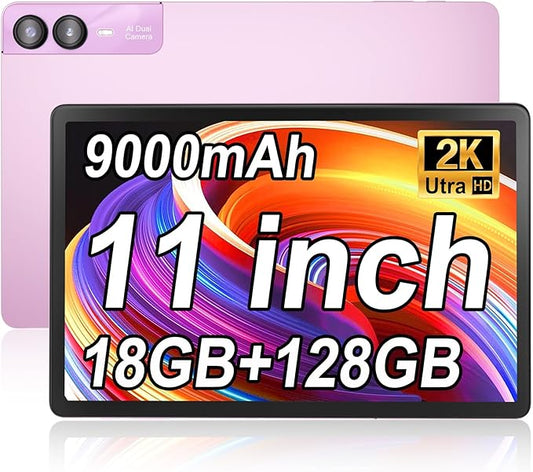 Android 14 Tablet 11 Inch, 18GB RAM 128GB ROM 1TB Expand, Octa-Core 2.0GHz CPU,5G WiFi, 2K Display, 13MP+5MP+5MP Camera, 9000mAh Battery, Electronic Tablets with Keyboard Case Stylus(Purple)
