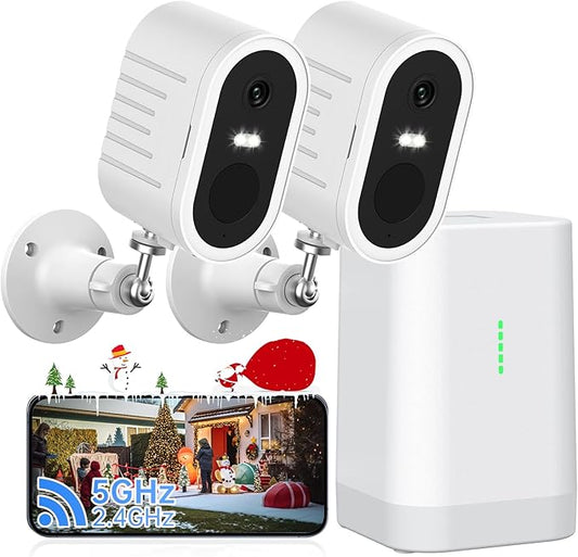 Security Cameras Wireless Outdoor No Subscription,5G/2.4G WiFi 4MP Solar Cameras for Home Security 2Cam-Kit,Supports 128GB Local Storage,PIR Alerts Color Night Vision Home Security Cameras System IP66