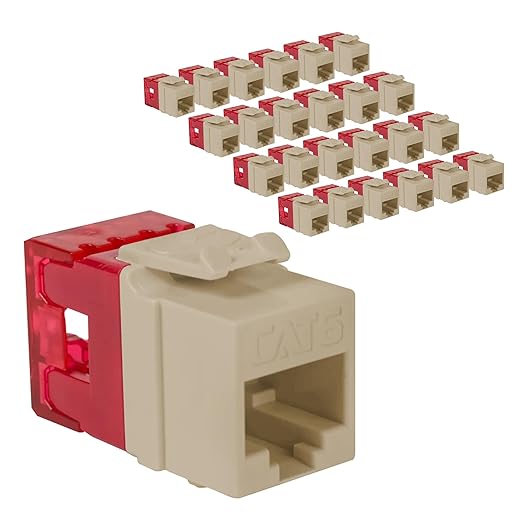 ICC CAT6 Keystone Jack with Slim Profile 180 Degree Punch Down, RJ45 UL Listed PoE++ TAA Compliant for Wall Plate or Patch Panel, Works with JackEasy Termination Tool, Ivory 25 Pack
