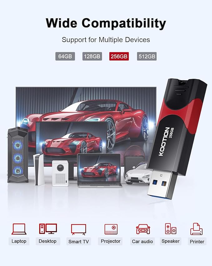 KOOTION 256GB USB 3.0 Flash Drive 3 Pack USB Flash Drives Multicolor USB Drive Retractable Thumb Drive Zip Drives High Speed Jump Drives with LED Indicator - 3Pack (Red, Green, Blue)