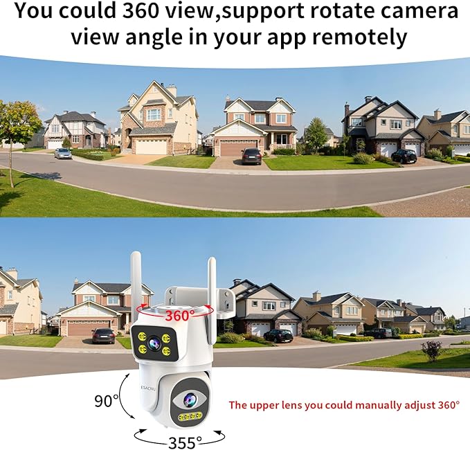 Dual Lens Cameras for Home Security,2.4G/5G PTZ Outdoor Plug-in Camera,Motion Tracking,Night Vision,24/7 Continous Recording,Work With NVR/DVR Surveillance System,Weather Proof,SD/Cloud Storage