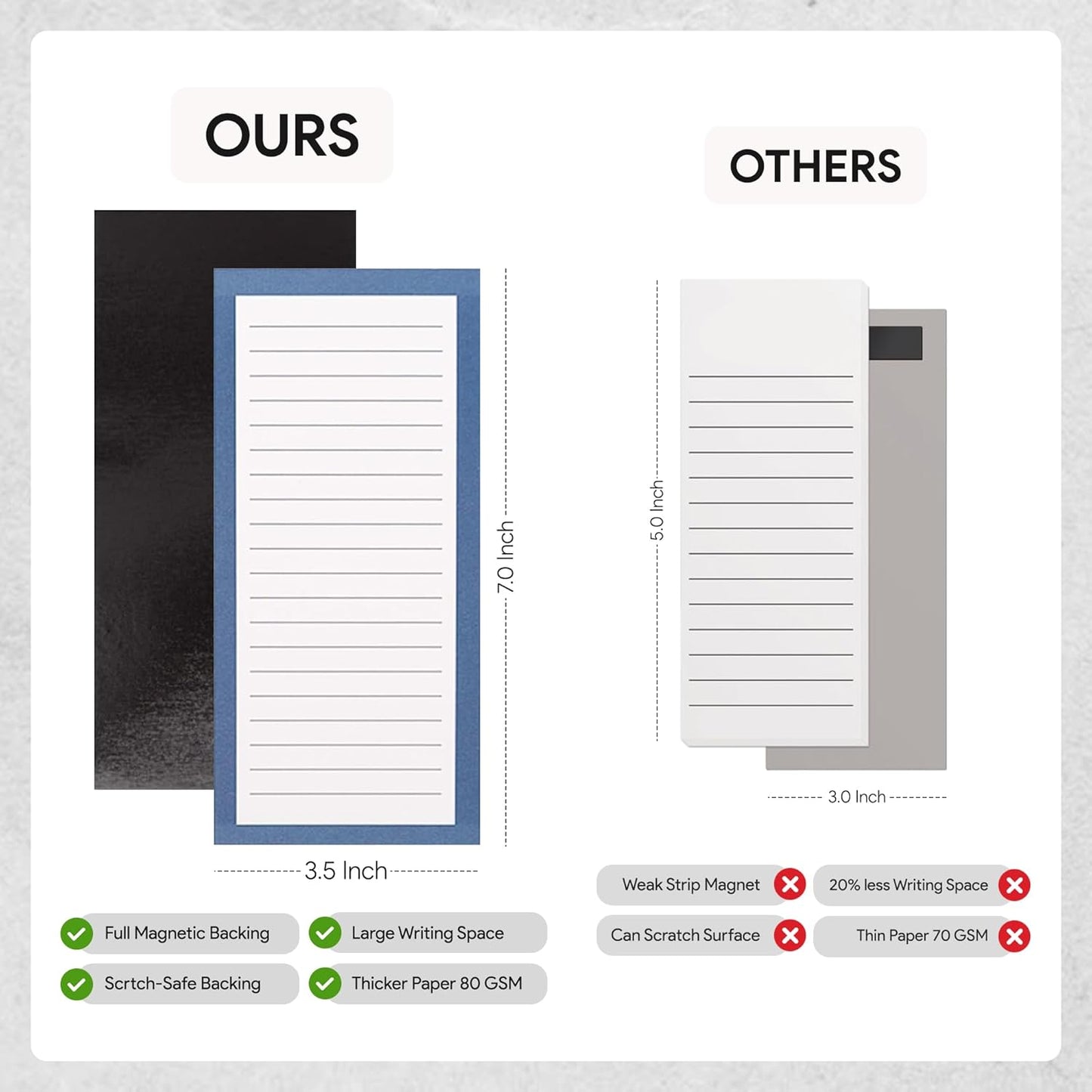 Magnetic Notepads – Notepads for Grocery List, Shopping List, To-Do List, Reminders -Strong Magnetic Back- Memo Notepad | 8 pack Medium | Solid Pattern Style
