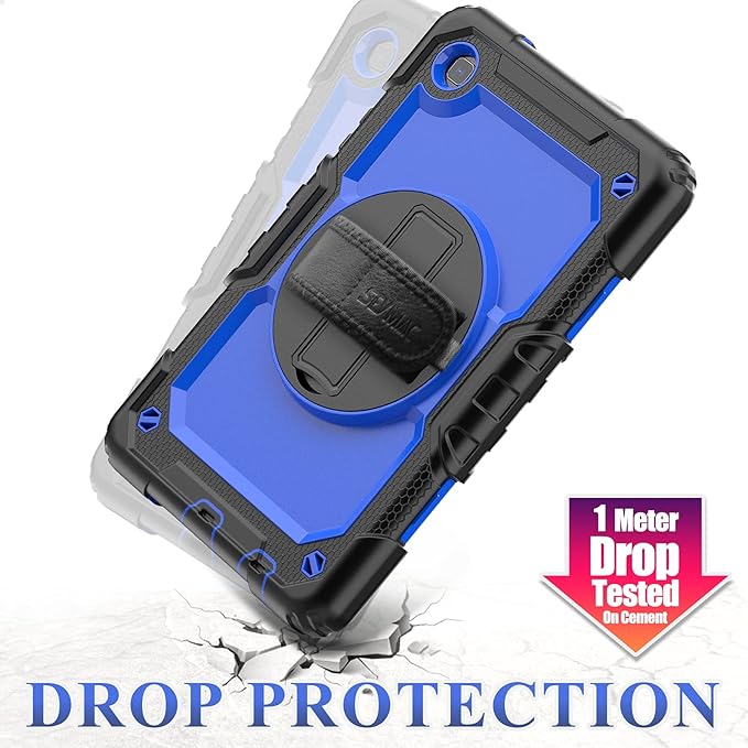 SEYMAC stock Case for Samsung Galaxy Tab A7 Lite 8.7'' with Screen Protector Pencil Holder [360 Rotating Hand Strap] &Stand, Drop-Proof Case for Samsung A7 Lite 2021 SM-T220/T225/T227, Blue/Black