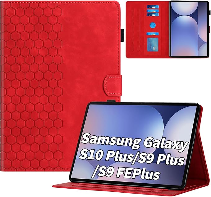 Case for Samsung Galaxy Tab S10 Plus 2024/ S9 FE Plus 5G 12.4 Inch 2023, Multi-Angle Viewing Smart Stand with Pocket Auto Wake/Sleep PU Leather Tablet Cases Flip Folio Cover Red