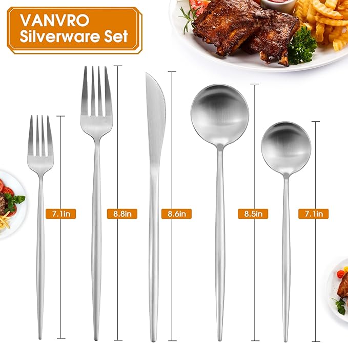Matte Silverware Set, 20-Piece Stainless Steel Flatware, Tableware Cutlery Service for 4, Satin Finish Utensils, Knife Fork Spoon for Home and Restaurant, Dishwasher Safe