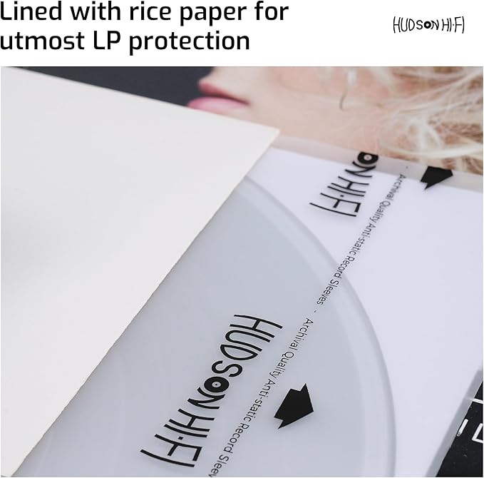 Hudson Hi-Fi Anti-Static Vinyl Record Inner Sleeves 250 Pack - Durable Clear Disc Sleeves- Protect Your LP Albums from Scratches, Dust & Dirt - Acid-Free Rice Paper Interior Disc Covers