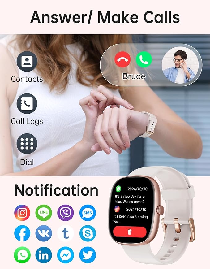 HUAKUA Smart Watches for Women Men (Answer/Make Calls), 1,85" HD Smart Watch for iPhone/Android Phones, Fitness Tracker with 100+ Sport Heart Rate/Sleep Monitor Pedometer Waterproof (Starlight Gold)