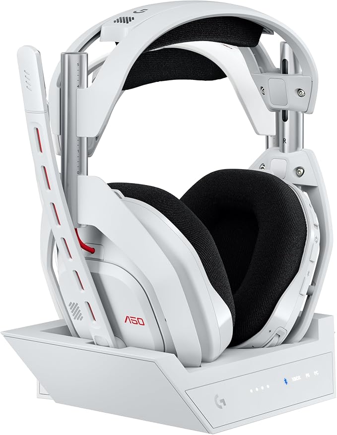 Logitech G Astro A50 Multi-Platform Wireless Gaming Headset + Base Station for PS5/Xbox/PC: PLAYSYNC Audio Switcher, <16bit/48kHz (Console), <24bit/48kHz (PC), 24hr Battery, 2.4GHz & BT - White