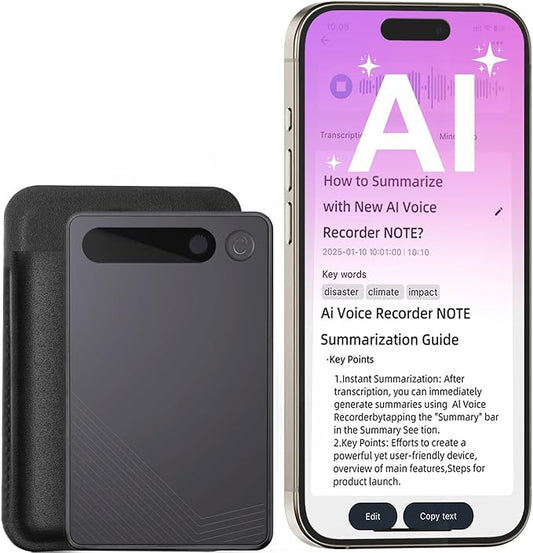 AI Voice Recorder, Transcription, Summary, Mind Map with AI Technology Support 128 Languages, 64GB Magnetic Case Audio Recorder for Lectures, Meetings, Calls