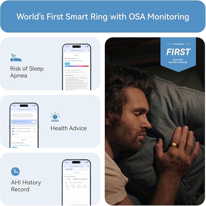 RingConn Gen 2, World’s First Smart Ring with Sleep Apnea Monitoring, No APP Subscription, 12-Day Battery Life, Stress/Heart Rate/Women's Health Tracker, Android & iOS Compatible (Gold, Size 8)