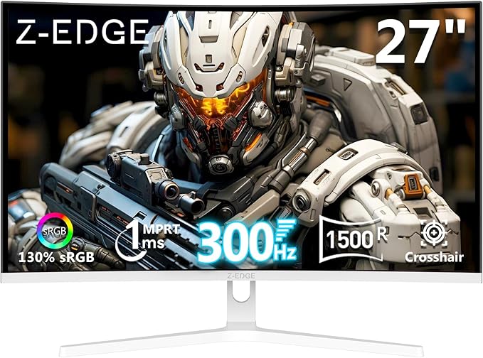 Z Z-EDGE 27 inch Curved Gaming Monitor, FHD 1080P 300Hz 240Hz Computer Monitor, Ultra-Fast MPRT 1ms Curved Monitor, 1500R, 16.7M Colors, UG27H Frameless Bezel, 2X DP 1.4 Ports and 2X HDMI 2.0 Ports