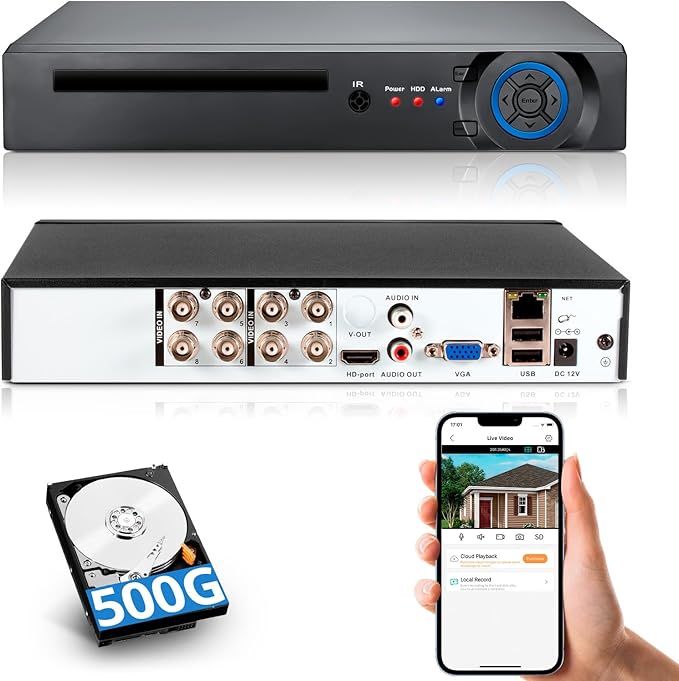 Fuers H.265+ 5MP 8 Channel CCTV DVR Recorder with 500G HDD, Face Detection, Alert Push, Hybrid Capability 6-in-1(XVI/AHD/CVBS/TVI/CVI/IPC) 2592p HD Surveillance DVR for Security Camera