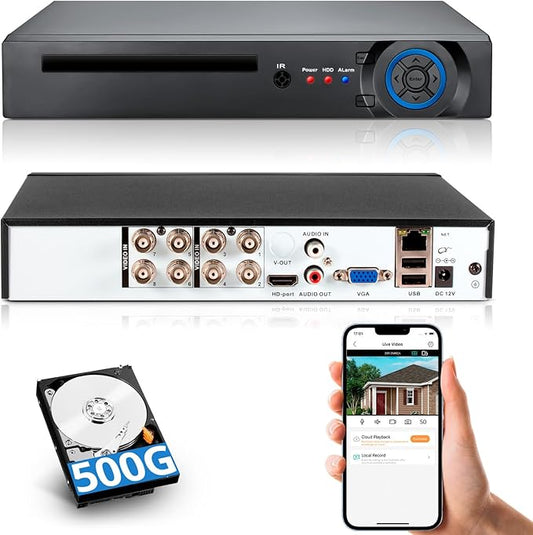 Fuers H.265+ 5MP 8 Channel CCTV DVR Recorder with 500G HDD, Face Detection, Alert Push, Hybrid Capability 6-in-1(XVI/AHD/CVBS/TVI/CVI/IPC) 2592p HD Surveillance DVR for Security Camera