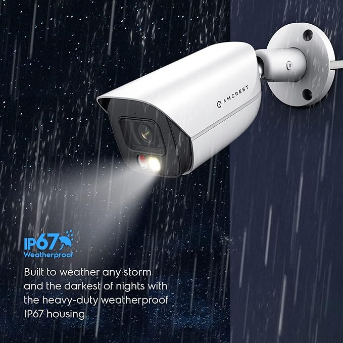 Amcrest 5MP IP PoE AI Camera w/ 49ft Color Night Vision, Security Outdoor Bullet Camera, Built-in Microphone, Human & Vehicle Detection, Active Deterrent, 129° FOV, 5MP@20fps IP5M-B1276EW-AI (White)