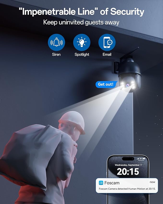 FOSCAM 4K/8MP Security Cameras Wireless Outdoor, 4X Optical Zoom AI Human/Vehicle Detection,66FT Color Night Vision, 120dB Siren, IP66